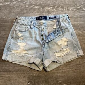 Hollister High Rise Boyfriend Shorts Distressed Light Wash Size 5 W27